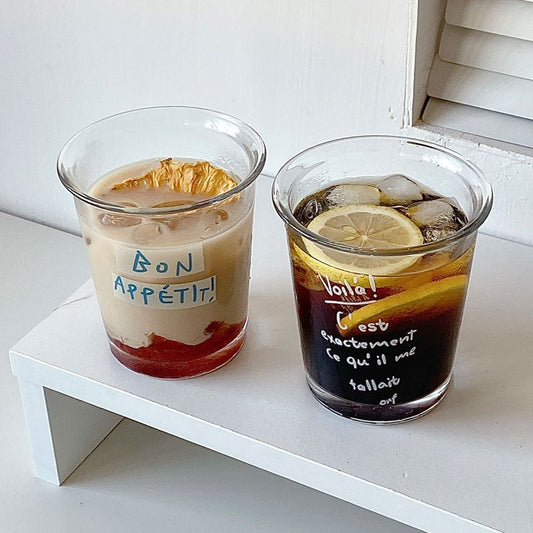 French Script Handwritten Glass Cup