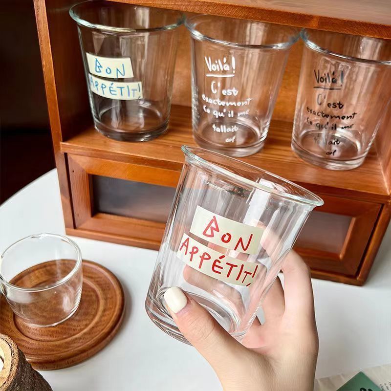 French Script Handwritten Glass Cup