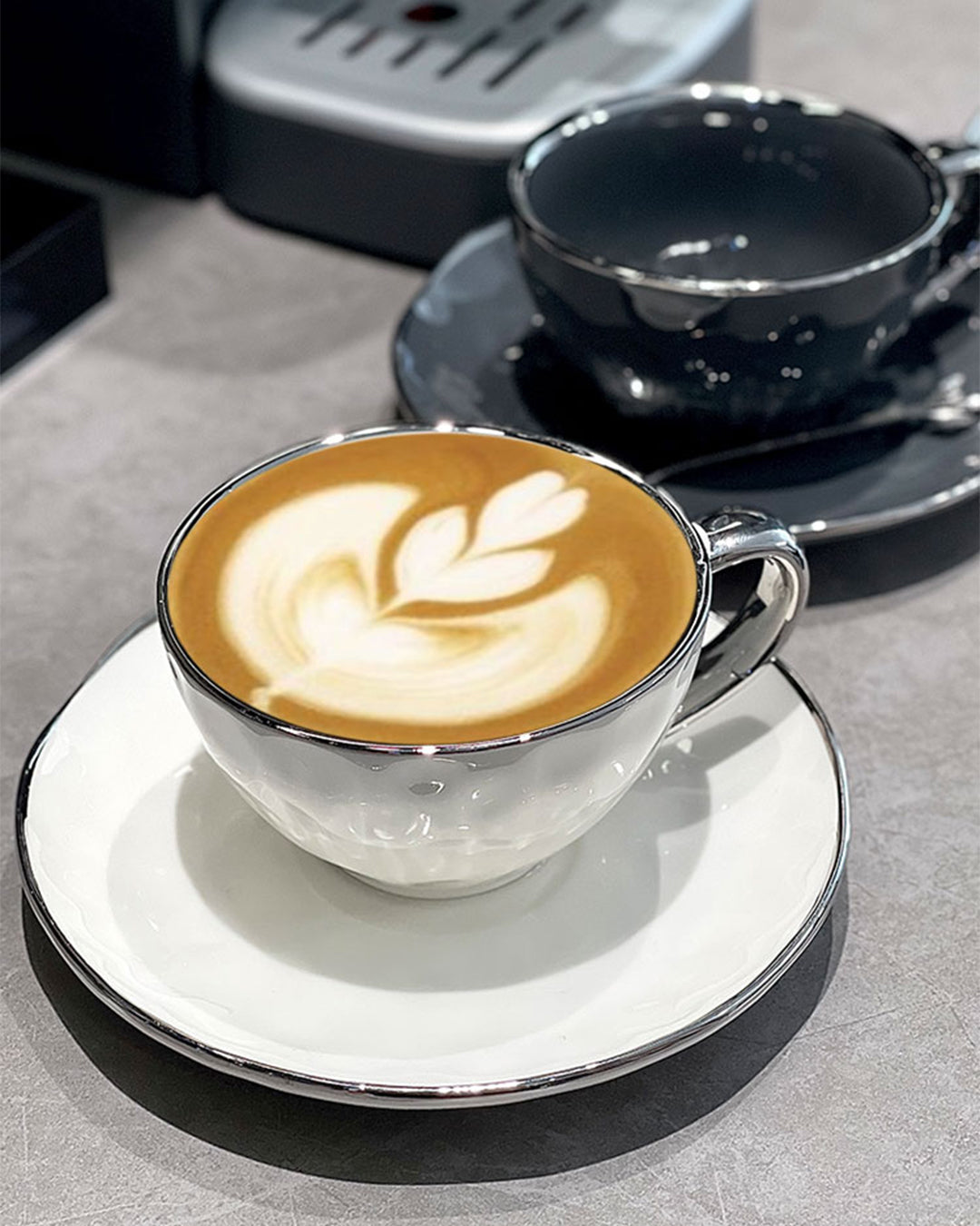 Silver Rim Textured Coffee Cup Set