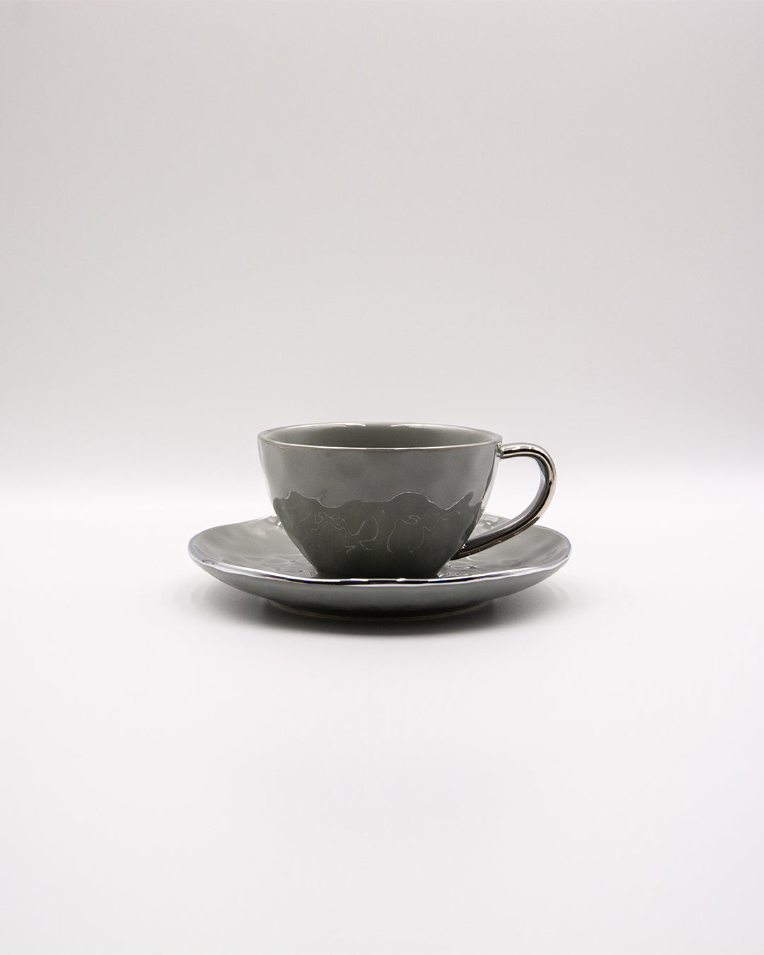 Silver Rim Textured Coffee Cup Set
