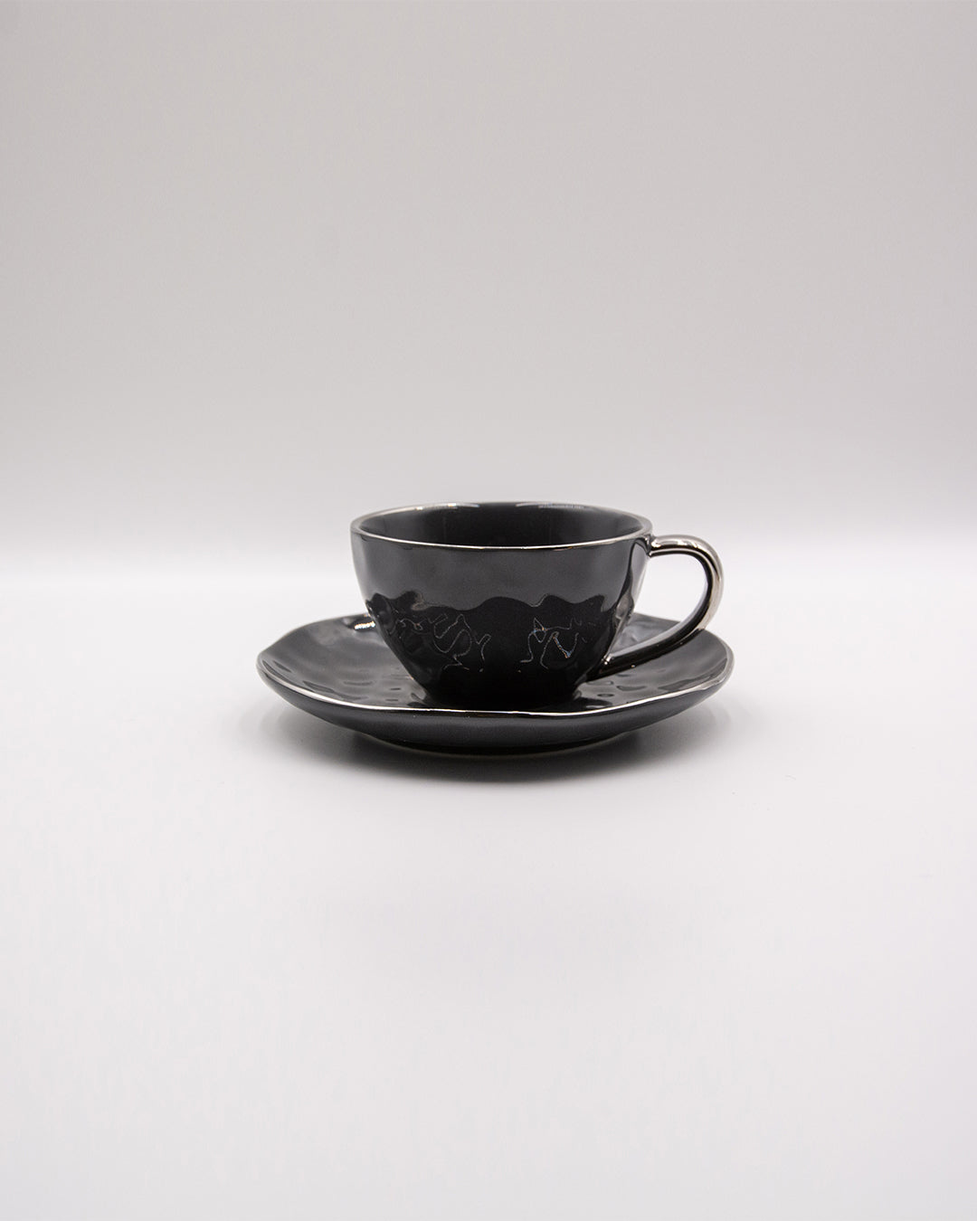 Silver Rim Textured Coffee Cup Set