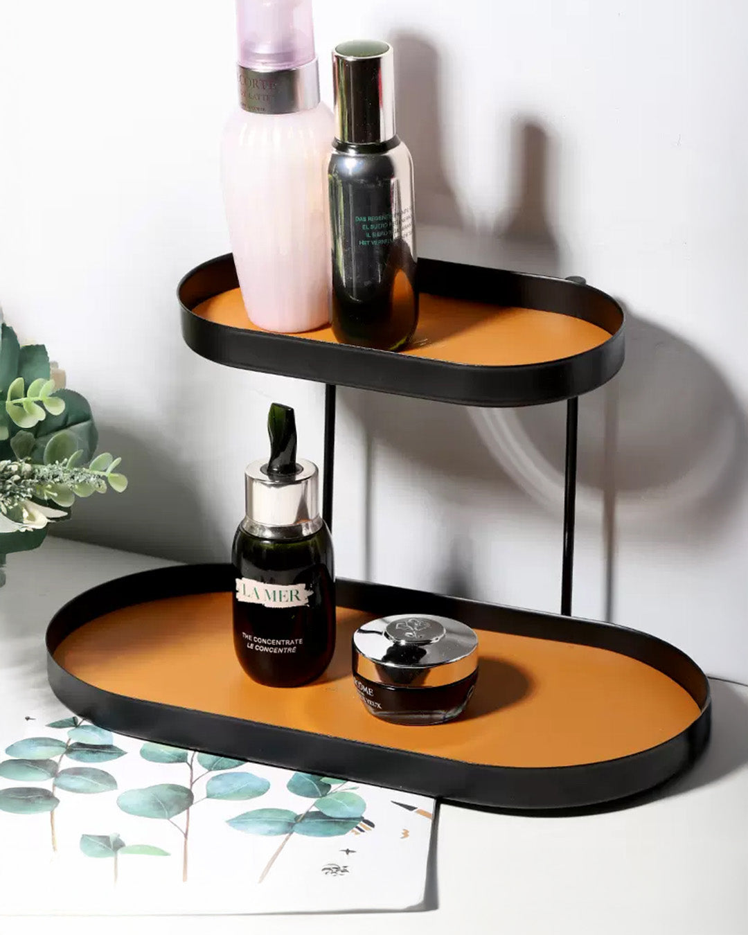 Faux Leather & Iron Tiered Storage Rack